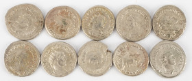 Ancient coins in lots - Roman coinage - A nice lot with Greek Roman AR Tetradrachms of Philippus I-II - in total 10 coins in avg. VF