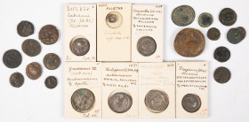 Ancient coins in lots - Roman coinage - A small collection of mainly Roman coins: 3 AR Antoniniani (Gordianus III, Apollo, Philippus I Arabs, FIDES MI...