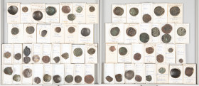 Ancient coins in lots - Byzantine coinage - A nice old collection of Byzantine bronze coinage, mainly Folles but also some Tetarterons, Trachys and an...