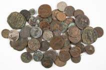 Ancient coins in lots - Miscellaneous coinage - A lot ancient coinage incl c. 30 Roman mainly small Folles, 3 Asses, 4 Antoniniani, 5 Denarii (Geta, S...