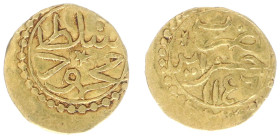 Algeria - Ottoman Empire - Mahmud I (1730-1754) - ¼ Sultani AH1146 (KM18, Dam.24CZ-A3a-1146) - Obv: Sultan’s name / Rev: Mint, year - Gold 0.85g. - F/...