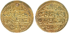 Algeria - Ottoman Empire - Mustafa III (1757-1774) - Sultani AH1185 (KM32, Dam. 26CZ-A1d-1185 / ZENO 353042) - Obv: 4-lines sultan’s name, mint, year/...
