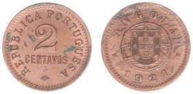 Angola - 2 Centavos 1921 (KM61, Gomes05.01) - Obv: Value / Rev: Arms above date - green spotting, UNC