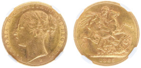 Australia - Victoria (1837-1901) - Sovereign 1885-M - WW complete on truncation, small BP variety (KM7, S.3857C, Fr.16) - Obv: Young head left / Rev: ...