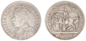 Australia - George V (1910-1936) - Florin nd. (1934) - Centennial Victoria and Melbourne (KM33) - Obv: Crowned bust left / Rev: Rider on horse above v...