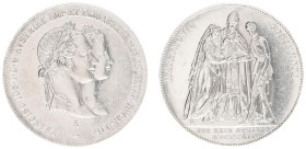 Austria - Empire - Franz Joseph I (1848-1916) - Gulden 1854-A - Wedding Franz Joseph & Elisabeth (Sissi) von Bayern (X.M1, Her.823, ANK44) - Obv: Conj...