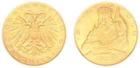 Austria - 1. Republic (1918-1938) - 25 Schilling 1935 (KM2856, Her.25, Fr.524) - Obv: Haloed double eagle with shield on breast / Rev: Half figure of ...
