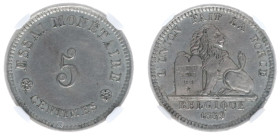 Belgium - Leopold I (1831-1865) - 5 Centimes 1859 - Essai in nickel (cf. Dupr.682) - Obv: Value / Rev: Lion and tablet - 2.50 g. - NGC certified UNC D...