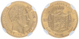 Belgium - Leopold I (1831-1865) - 10 Francs 1850 (KM18, Aern.143, Fr.408) - Obv: Head right / Rev: Crowned and mantled arms - Gold, 3.17 g., mintage 6...
