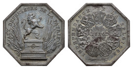 Belgium - Medals & Tokens - 1830 (1833) - Medal 'Médaille de fer' by Jouvenel - Obv. Belgian lion on pedestal, arms behind / Rev. Nine arms of the Bel...