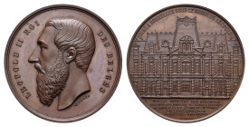 Belgium - Medals & Tokens - 1877 - Medal ' Inauguration de l'Hôtel des monnaies à Bruxelles' by J. Wurden - Obv. Bust of Leopold II left / Rev. Facade...