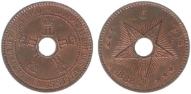 Belgian Congo - Congo Freestate - Leopold II (1865-1908) - 5 Centimes 1888 (KM3, Aern.3) - Obv: Crowned monograms / Rev: Star - no overdate - UNC
