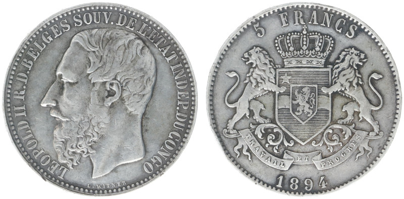 Belgian Congo - Congo Freestate - Leopold II (1865-1908) - 5 Francs 1894 (KM8.1,...