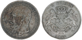 Belgian Congo - Congo Freestate - Leopold II (1865-1908) - 5 Francs 1896 (KM8.1, Aern.12) - Obv: Head left / Rev: Crowned arms with lion supporters - ...