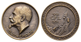 Belgian Congo - Medals & Tokens - 1952 - Medal '50th Ann. Railway Congo to Great African Lakes' by R. Cliquet (VanCraen.50) - Obv: Head Baron E. Empai...