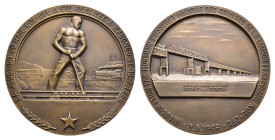Belgian Congo - Medals & Tokens - 1956 - Medal 'Inauguration of the KDL-CFL Railway Junction' by A. Dupangne (VanCraen.48) - Obv: Congolese man tighte...