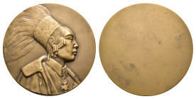 Belgian Congo - Medals & Tokens - 1959 - Uniface medal '25th Ann. Mutara III' by F. Somers (VanCraen.119) - Obv: Bust right in full Mwami uniform / Re...