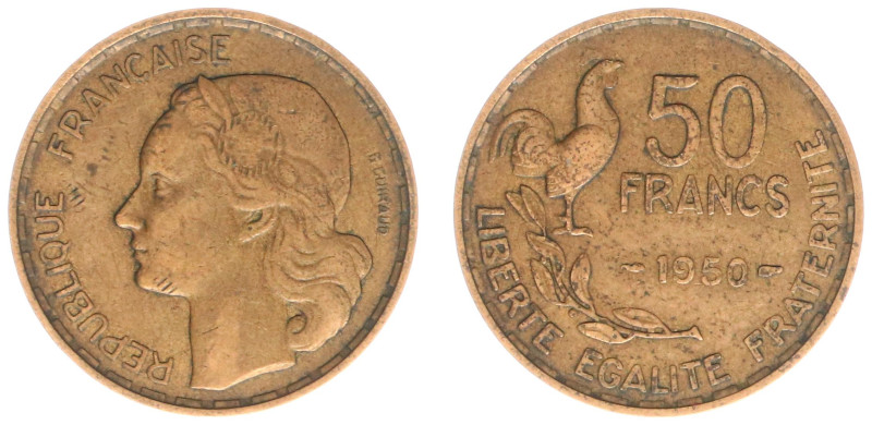 France - Fourth Republic (1947-1958) - 50 Francs 1950 (KM918.1, Gad.880) - Obv: ...