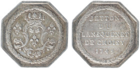 France - Medals, Tokens & Jetons - 1745 - Jeton 'Jetton du Lansquenet de Choisy' - Obv. Crowned double L monogram between three lillies within wreath ...