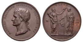 France - Medals, Tokens & Jetons - 1809 - Medal 'Napoléon couronné roi d'Italie' by L. Manfredini - Obv. Portrait Napoleon left / Rev. Roma at altar c...