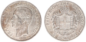 Greece - George I (1863-1913) - 5 Drachmai 1876-A (KM46, Kar.160, Dav.117) - Obv: Head left / Rev: Crowned and mantled arms - 25.02 g. - XF or better,...