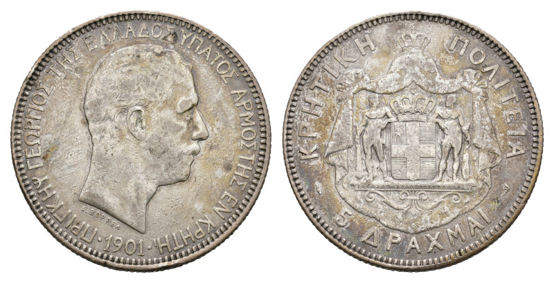 Greece - Crete - Greek Administration - 5 Drachmai 1901 (KM9, Divo130, Geo.12) -...