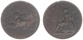 Greece - Ionian Islands - 2 Oboli 1819 (KM33, Kar.18, Geo.4) - Obv: Winged and nimbate lion / Rev: Seated Britannia - 18.88 g. - VF
