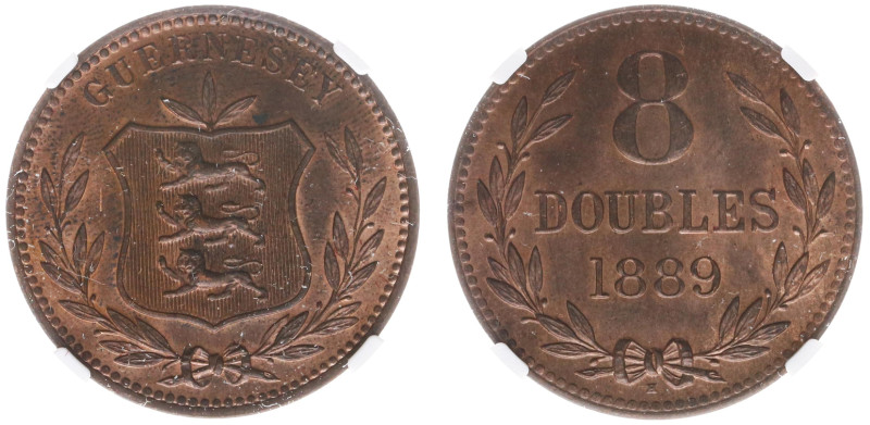 Guernsey - Victoria (1837-1901) - 8 Doubles 1889-H (KM7) - Obv: National arms wi...