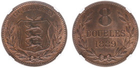 Guernsey - Victoria (1837-1901) - 8 Doubles 1889-H (KM7) - Obv: National arms within wreath / Rev: Value above date within wreath - NGC MS64 BN (68915...