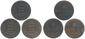 Guernsey - George V (1910-1936) - 2 Doubles 1917-H (KM12, S.7216A) - Obv: National arms / Rev: Value above date - mintage 14.524 pcs. - VF/XF (3)