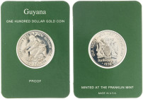 Guyana - 100 Dollars 1976 - 10th Ann. Independence (KM46, Fr.1) - Obv: National arms / Rev: Arawak Indian 'El Dorado' casting gold - Gold - Proof in F...