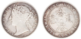 Hongkong - Victoria (1842-1901) - 20 Cents 1880-H (KM7, Pr.28, MarsC28) - Obv: Crowned bust left / Rev: Chinese legend within beaded circle - mintage ...