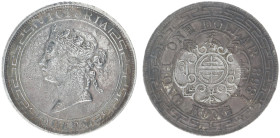 Hongkong - Victoria (1842-1901) - Dollar 1868 (KM10, Dav.245) - Obv: Crowned bust left / Rev: Value, date and chinese characters within ornamented des...