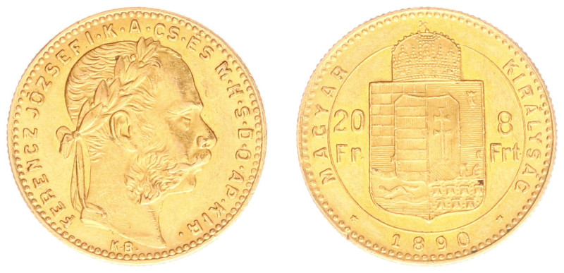 Hungary - Franz Joseph I (1848-1916) - 8 Forint 20 Francs 1890-KB (KM467, Husz.2...