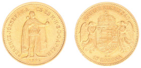 Hungary - Franz Joseph I (1848-1916) - 10 Korona 1892-KB (KM485, Husz.2200, Her.392, Fr.252) - Obv: Emperor standing right / Rev: Crowned shield with ...