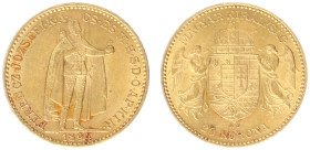 Hungary - Franz Joseph I (1848-1916) - 20 Korona 1894-KB (KM486, Husz.2198, Her.355, Fr.250) - Obv: Emperor standing right / Rev: Crowned shield with ...