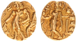 India - Imperial Guptas - Candragupta II Vikramaditya (c. 376-412 AD) - Chattra Type, AV dinara 7.74 g, 17 mm, specific gravity 14.43. Obv.: Elegant, ...