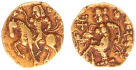 India - Imperial Guptas - Candragupta II Vikramaditya (c. 376-412 AD) - Horseman Type, AV dinara, 7.741 g, 17 mm, specific gravity 15.45. Obv.: Large-...