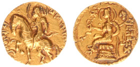 India - Imperial Guptas - Candragupta II Vikramaditya (c. 376-412 AD) - Horseman Type, AV dinara, 7.79 g, 19 mm, specific gravity 14.99. Obv.: Elegant...