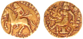 India - Imperial Guptas - Candragupta II Vikramaditya (c. 376-412 AD) - Horseman Type, AV dinara, 7.81 g, 21 mm, specific gravity 15.67. Obv.: Nimbate...