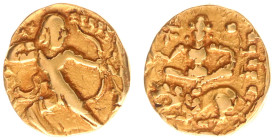 India - Imperial Guptas - Candragupta II Vikramaditya (c. 376-412 AD) - Lion-slayer Type, AV dinara, 7.58 g, 17 mm, specific gravity 14.36. Obv.: Comp...