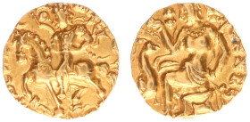 India - Imperial Guptas - Kumargupta Mahendraditya (ca. 415-450 AD) - Horseman Type, AV dinara, 8.16 g, 19 mm, specific gravity 15.10. Obv.: As the pr...