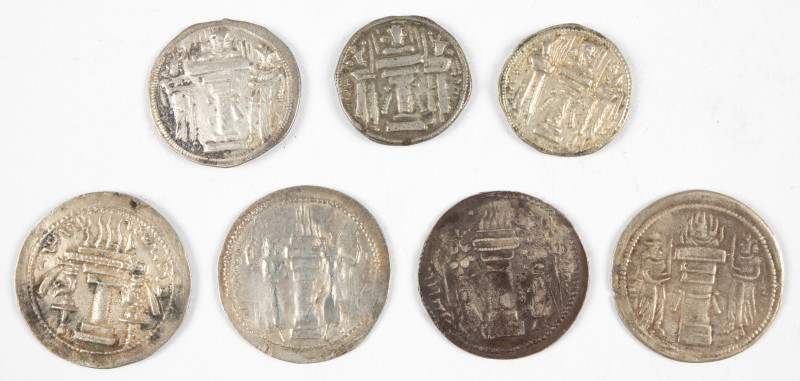 Coins world in boxes - Arabian Empires - Lot of 7 coins: Sasanian Empire, featur...