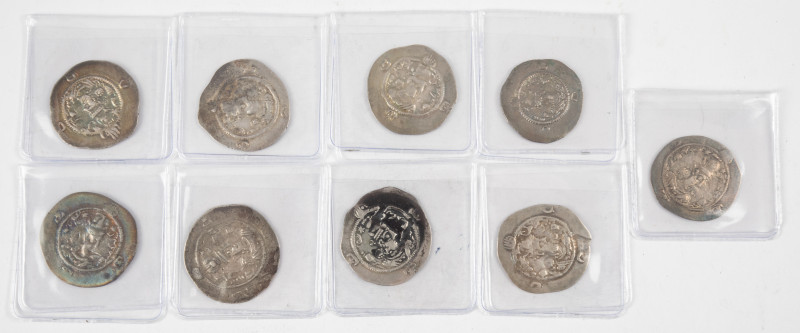 Coins world in boxes - Arabian Empires - Lot of 9 coins: Sasanian Empire, featur...