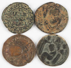 Coins world in boxes - Arabian Empires - Artuqids of Mardin, 4x AE Dirham: Husam al-Din Yuluq Arslan (AH580-597) (S&S35 (2)) & (S&S33) / Najm al-Din A...
