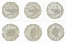 Coins world in boxes - Australia - Lot with 6x 1 Dollar 1992 Kookaburra, all in plastic containers