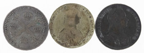 Coins world in boxes - Austria - Small lot with Austria Maria Theresia Taler 1757-HA (Her.452) and 1778 IC-FA (Her.435), also Brabant Kronentaler 1768