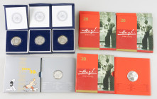 Coins world in boxes - Belgium - Box with 10 Euro 2004 - Tintin (KM236), 5x 20 Euro 2007 - 100th Anniversay of birth Hergé (KM262) - Proof in orig. fo...