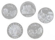 Coins world in boxes - Bulgaria - Lot with 5x silver Proof coin of the Bulgarian Euro Association: 2x 10.000 Leva 1998, 10 Leva 1999 and 2x 10 Leva 20...