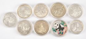 Coins world in boxes - China - Lot coins China with Proof 5 Yuan coins in capsules incl. 1986 (KM141&152), 1987 (KM175), 1989 (KM248) Kublai Khan, 199...